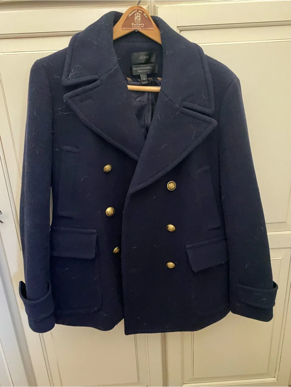 J. Crew Double-Breasted Navy Wool Peacoat with Gold Buttons size 12 women - Picture 1 of 5